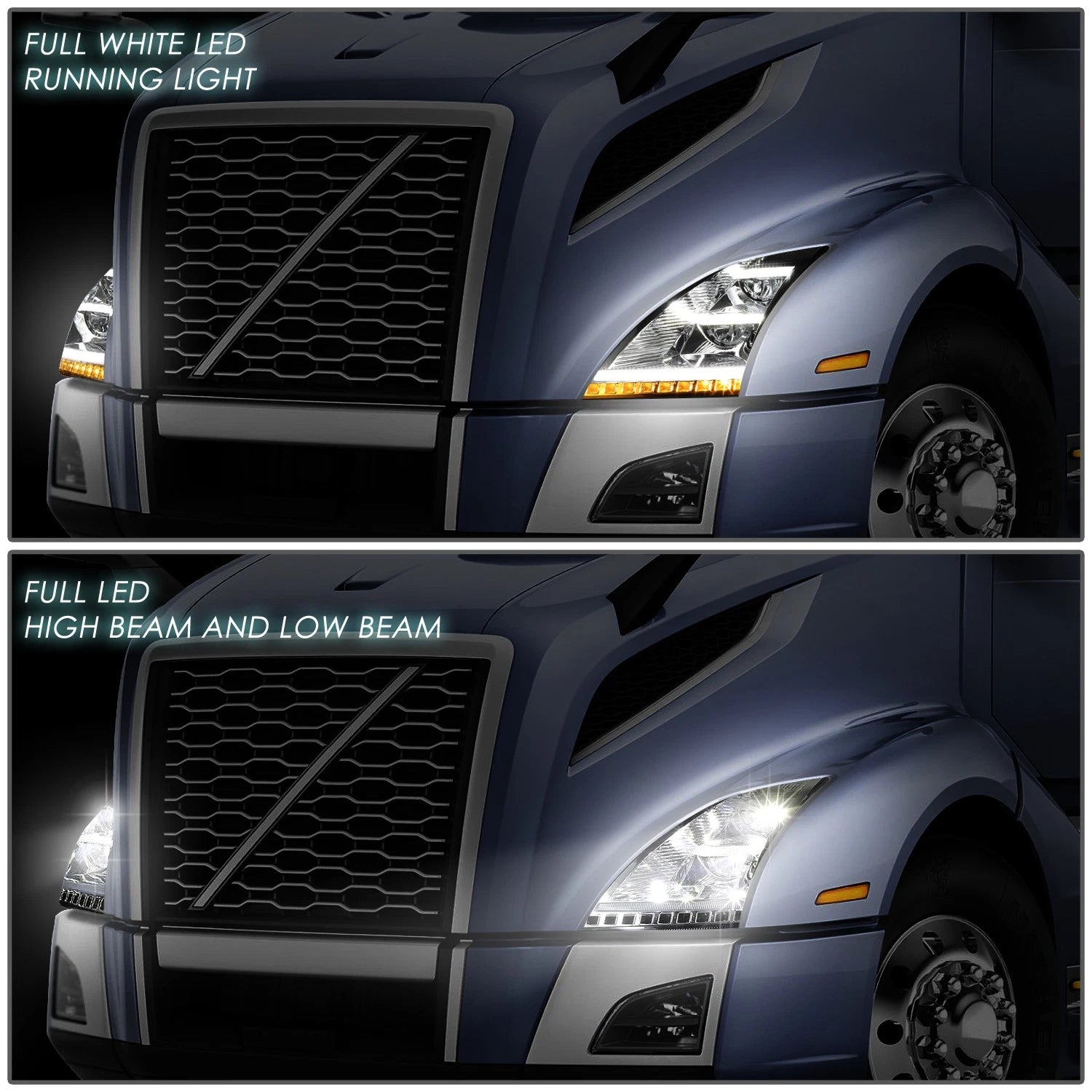Full LED DRL Sequential Signal Headlight Lamps for Volvo VNL VNR (2018–2024)