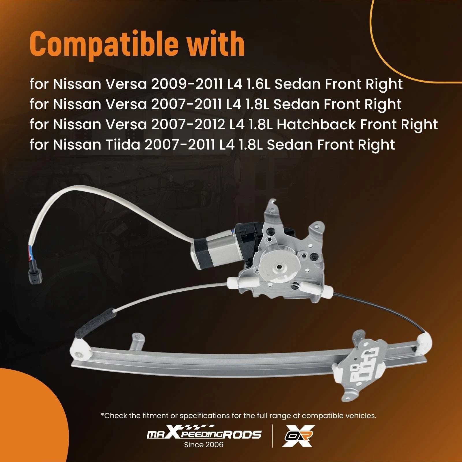 Front Right Power Window Regulator with Motor for Nissan Versa (2007-2012)