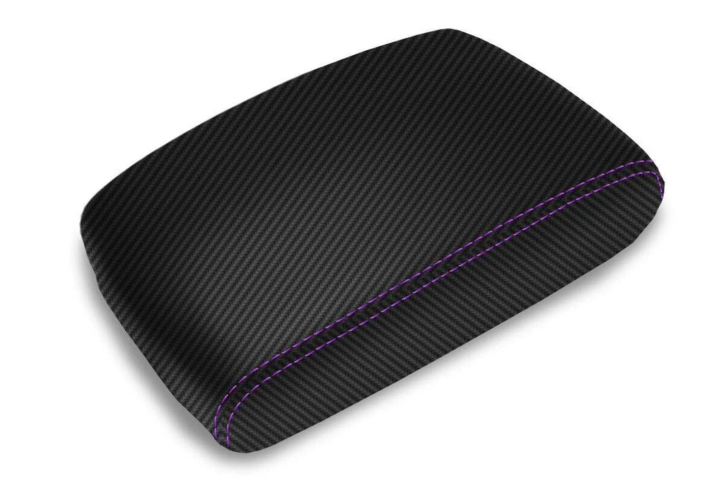Console Lid Armrest Cover for Infiniti FX35 (2009–2012) Carbon Fiber Purple Stitch