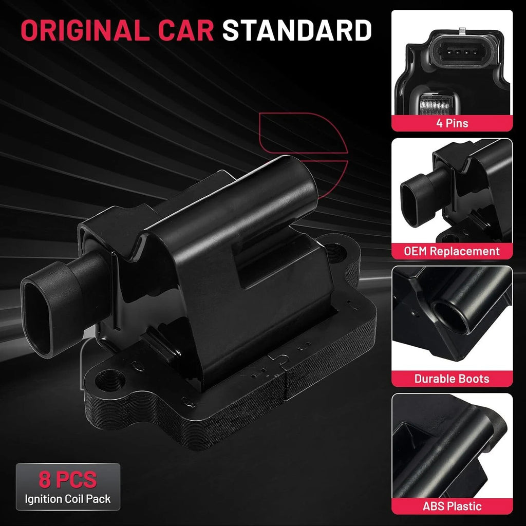 Pack of 8 High Square Ignition Coils for Chevy GMC (1999-2006)