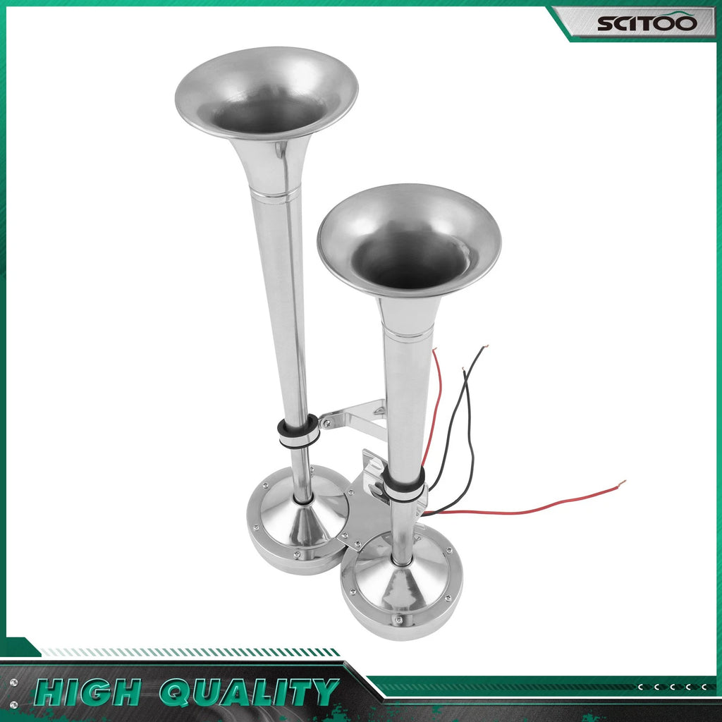2 Trumpet Electric Horn for Marine Applications (Stainless Steel)