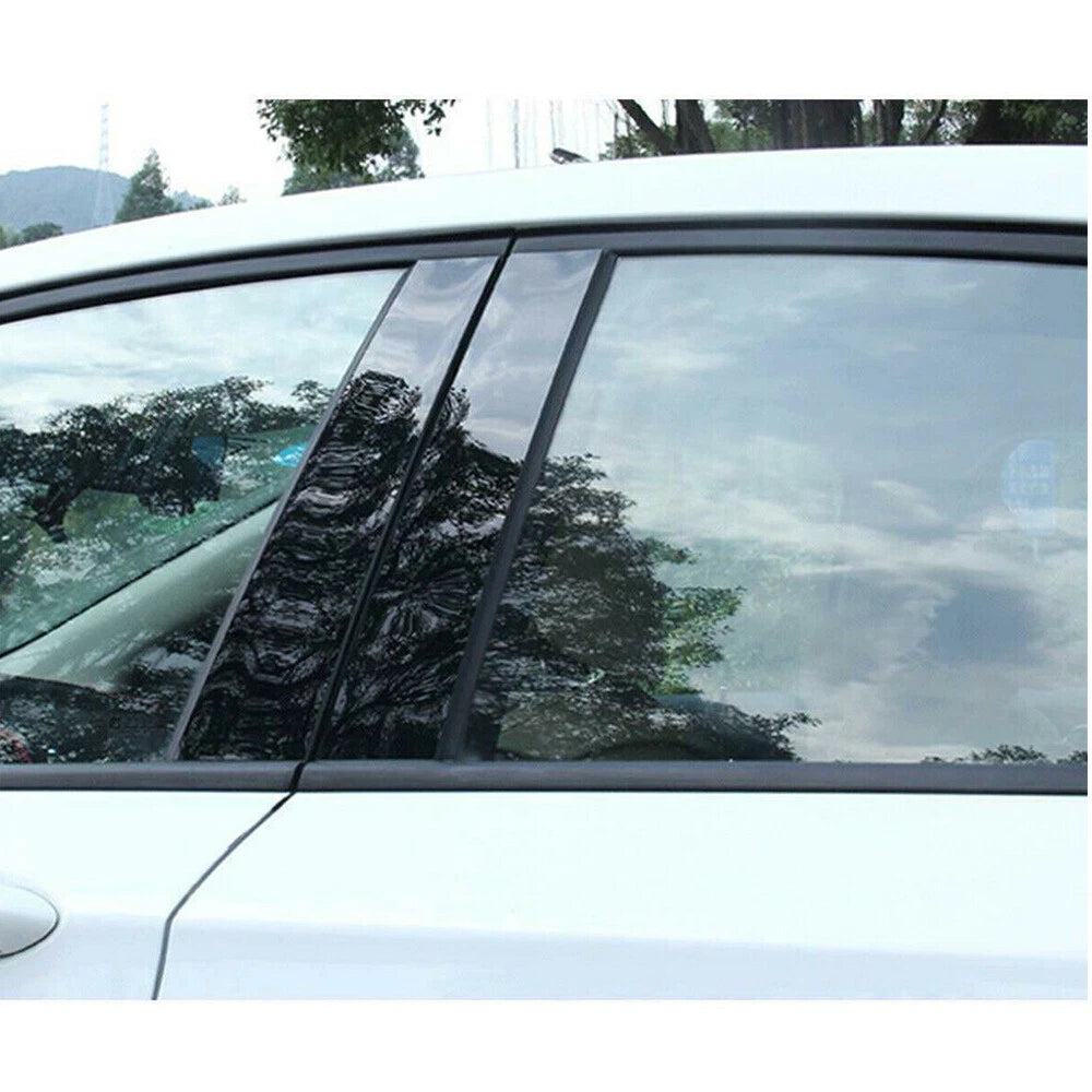 Set of 6 Black Pillar Door Posts Trim Covers for Honda Civic (4dr)