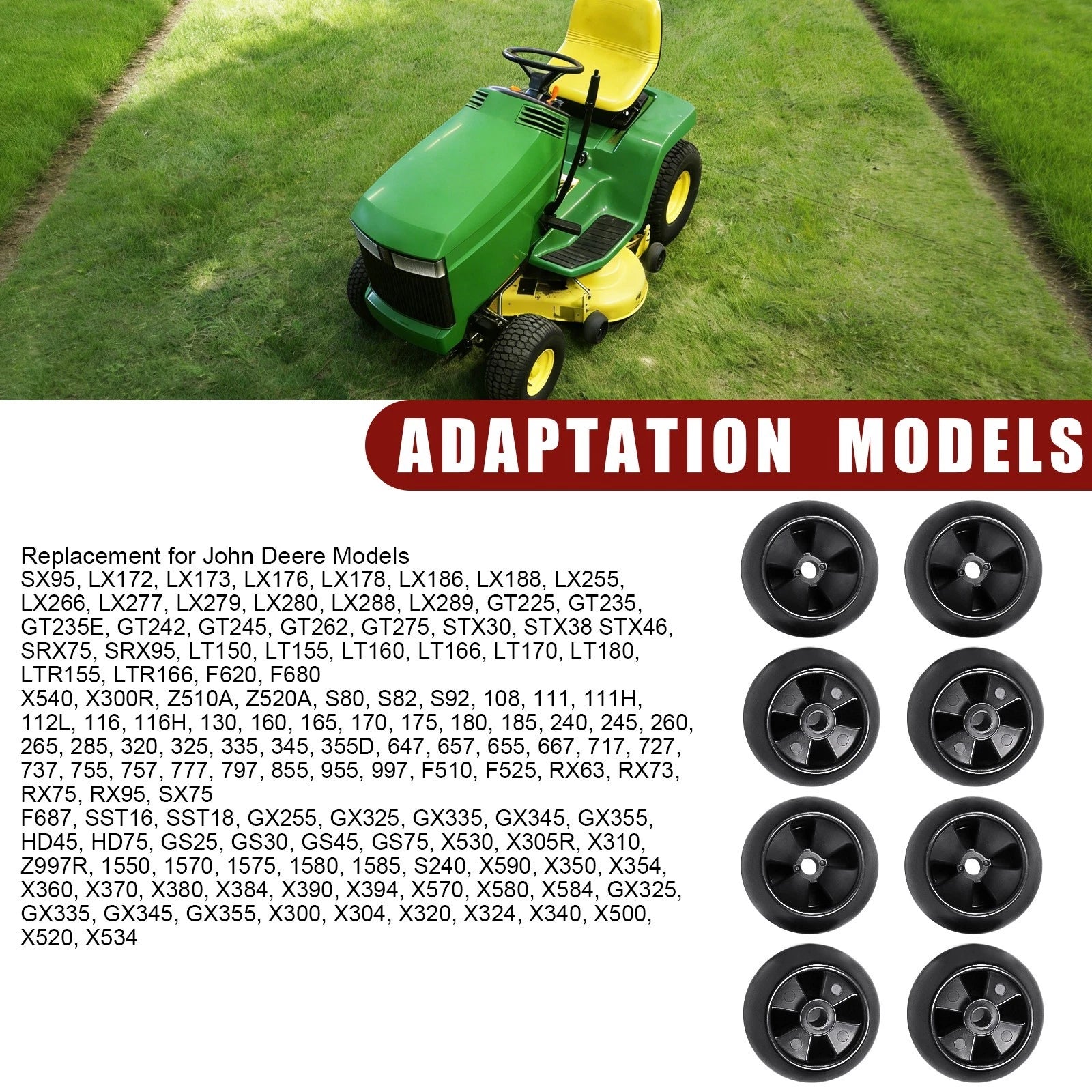 Set of 8 Deck Wheels for John Deere GX355 X320 LT180 LX289