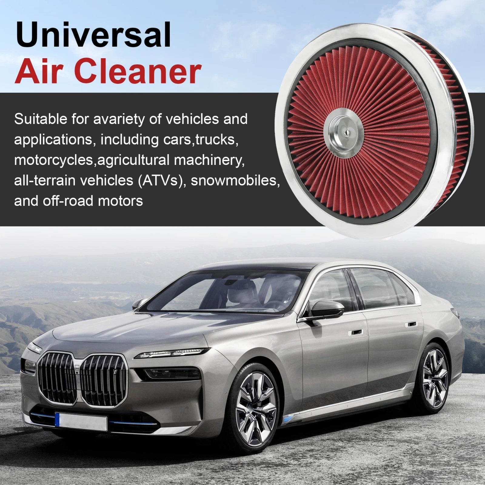 14" Round High Flow Washable Air Cleaner with Chrome Lid for SBC BBC