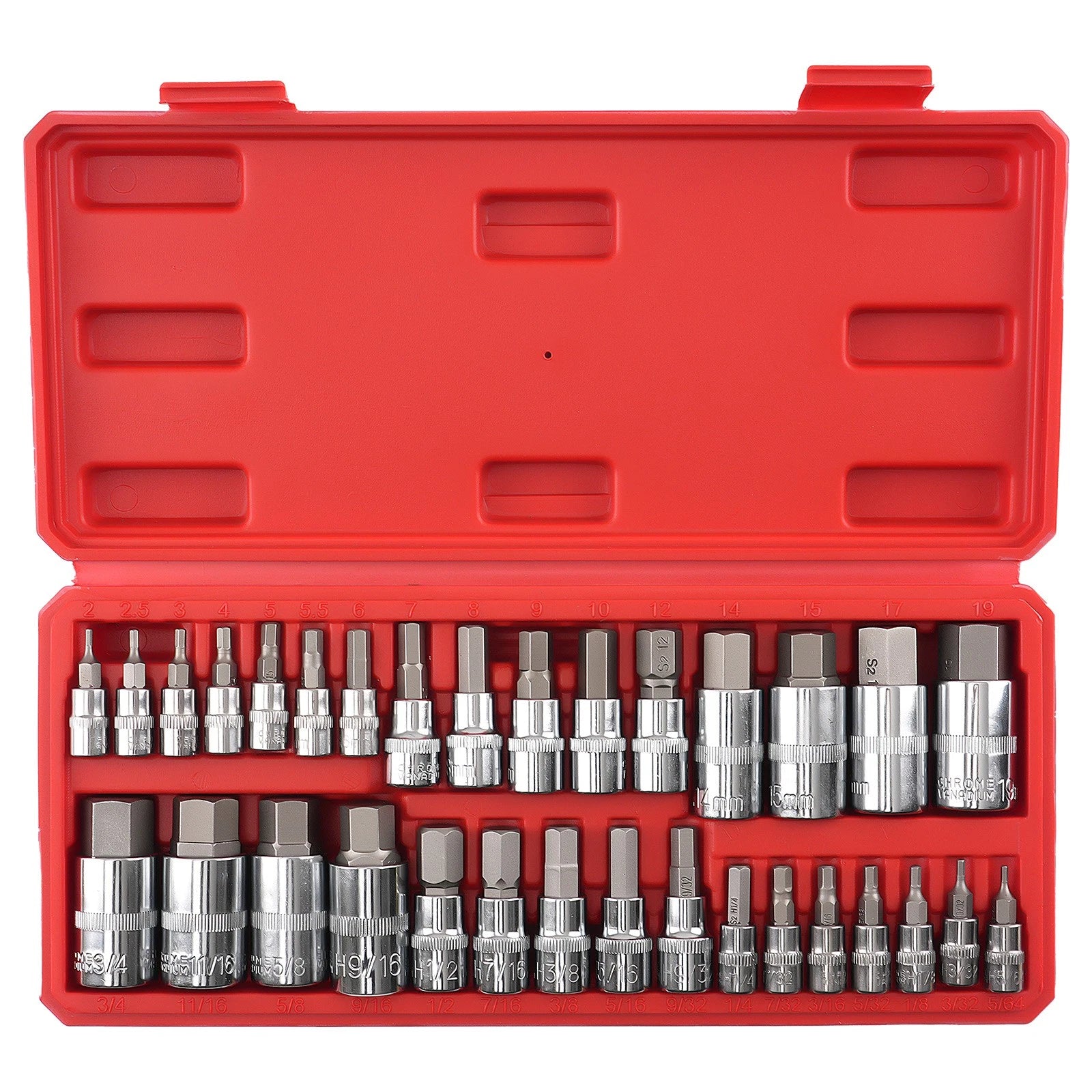 32 Piece Hex Bit Socket Set for (Metric SAE, Chrome)