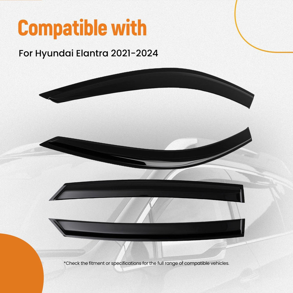 Set of 4 Window Visor Deflectors for Hyundai Elantra (2021–2024) Black