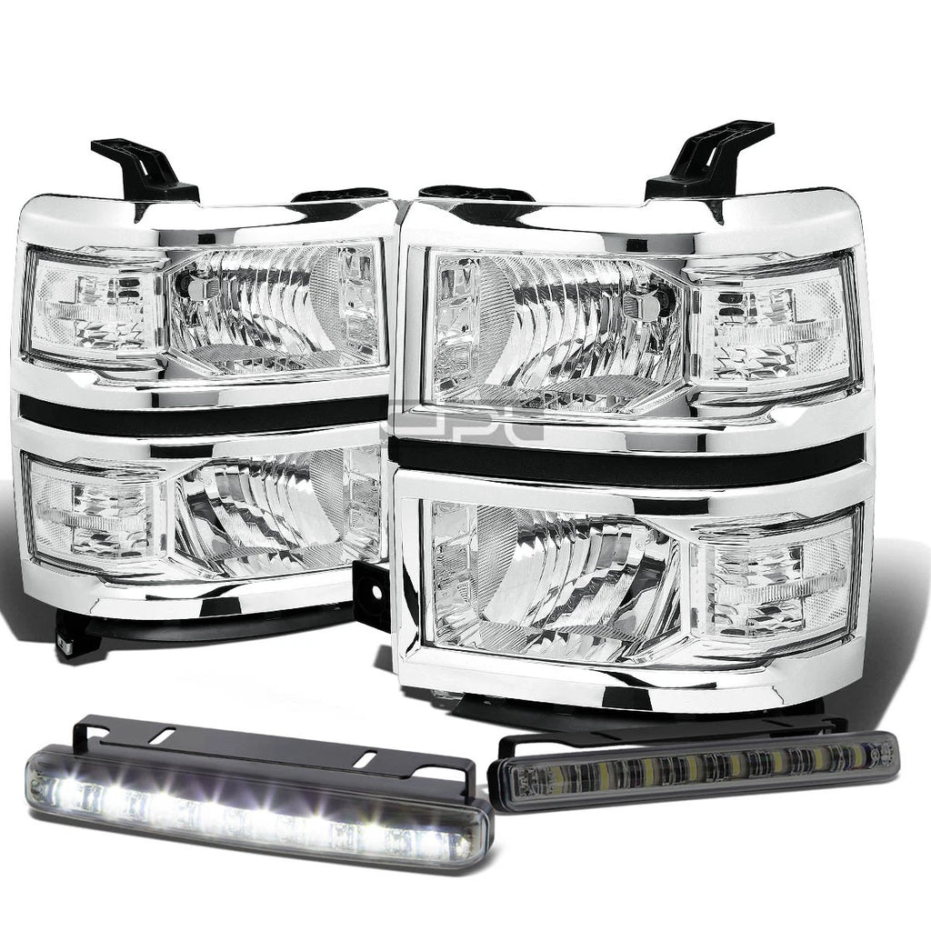 Chrome Headlight & Clear Corner Signal Lamp Set with LED Fog Light for Silverado (2014–2015)