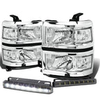 Chrome Headlight & Clear Corner Signal Lamp Set with LED Fog Light for Silverado (2014–2015)