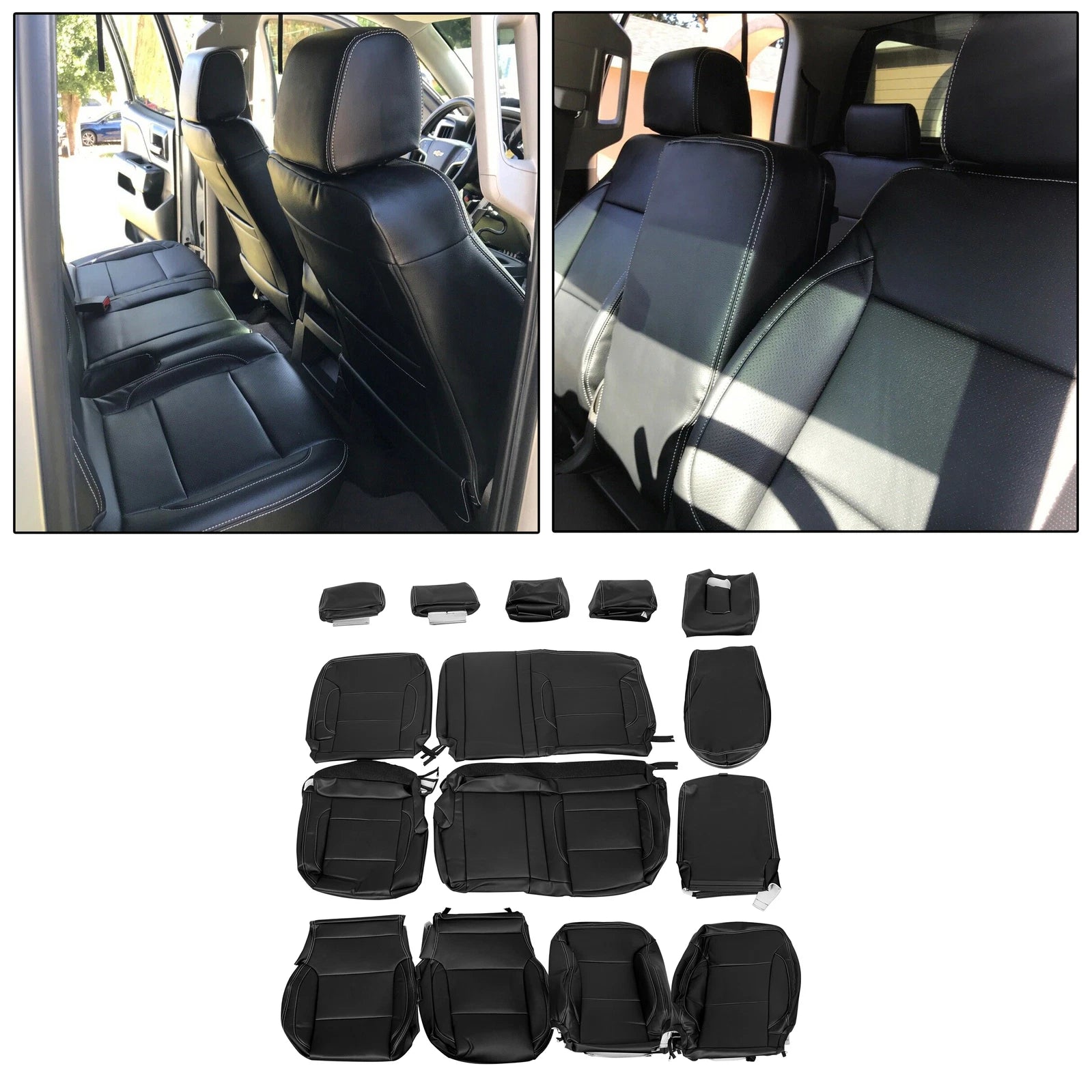 Set of 2 Black Complete Seat Covers for Chevrolet Silverado LT (2014–2018)