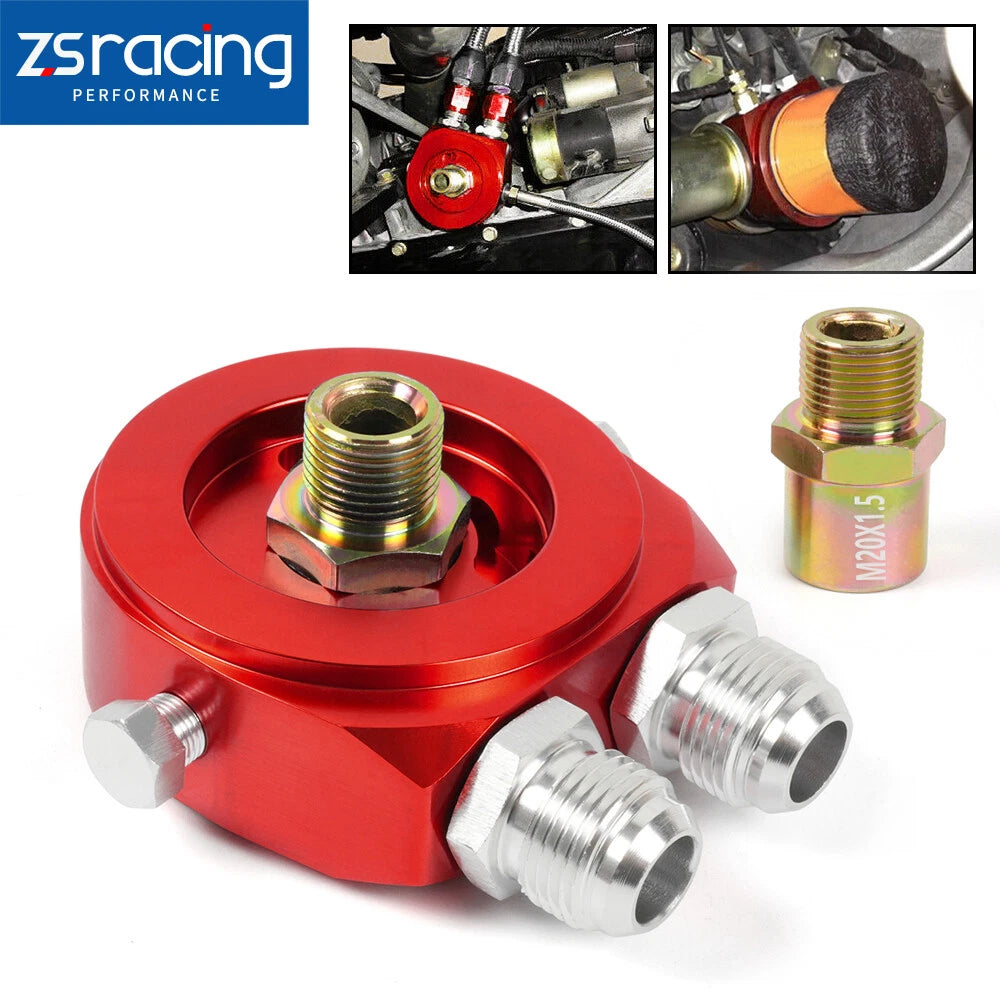 Red Aluminum Oil Filter Sandwich Adapter for Automotive Applications