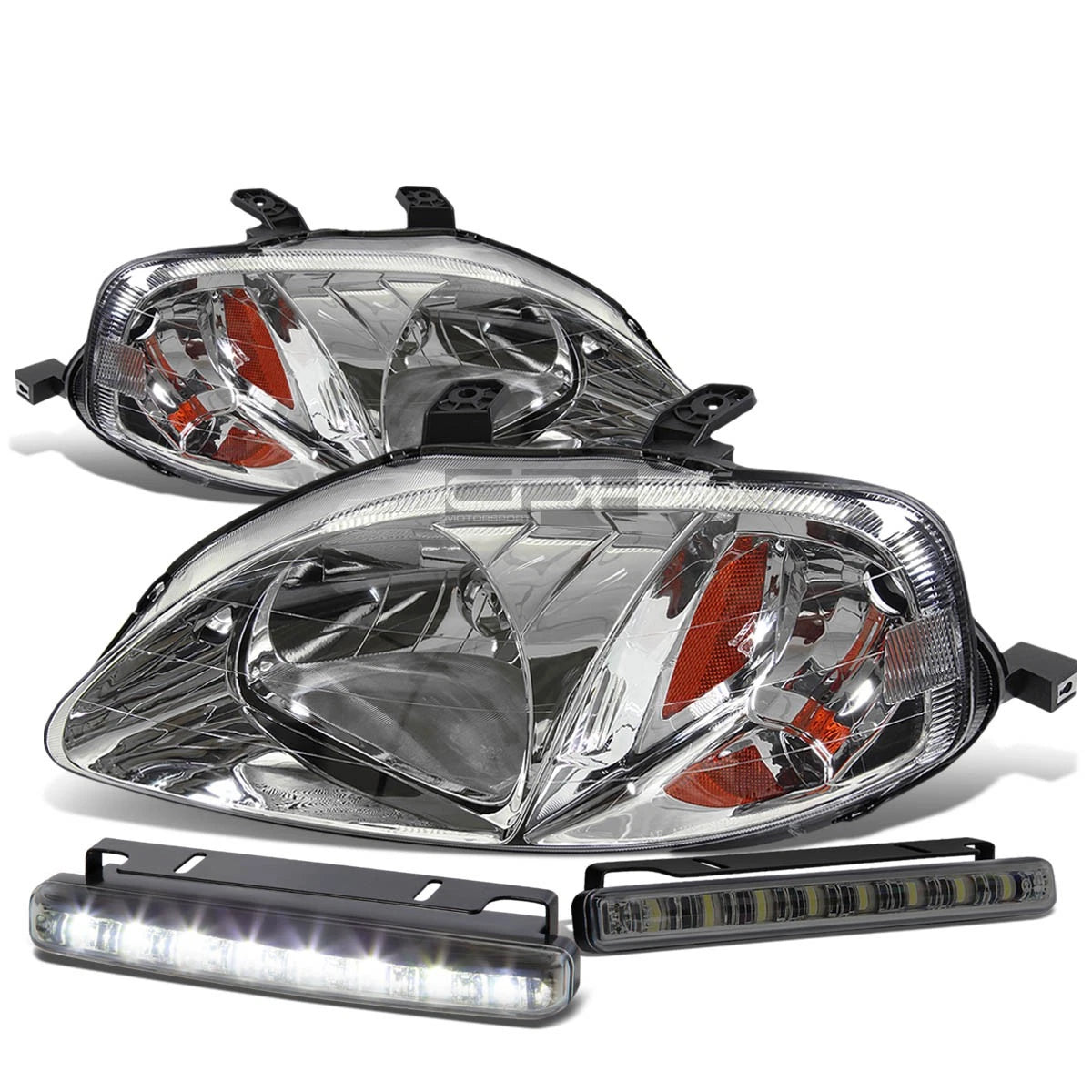 Chrome Housing Headlight + Amber Corner + Smoked LED Fog Light Kit for Honda Civic EK/EJ (1999–2000)