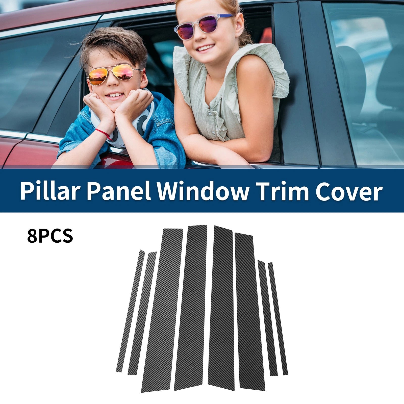 8 Pcs Window Trim Cover for Toyota RAV4 (2013–2018) Black Carbon Fiber
