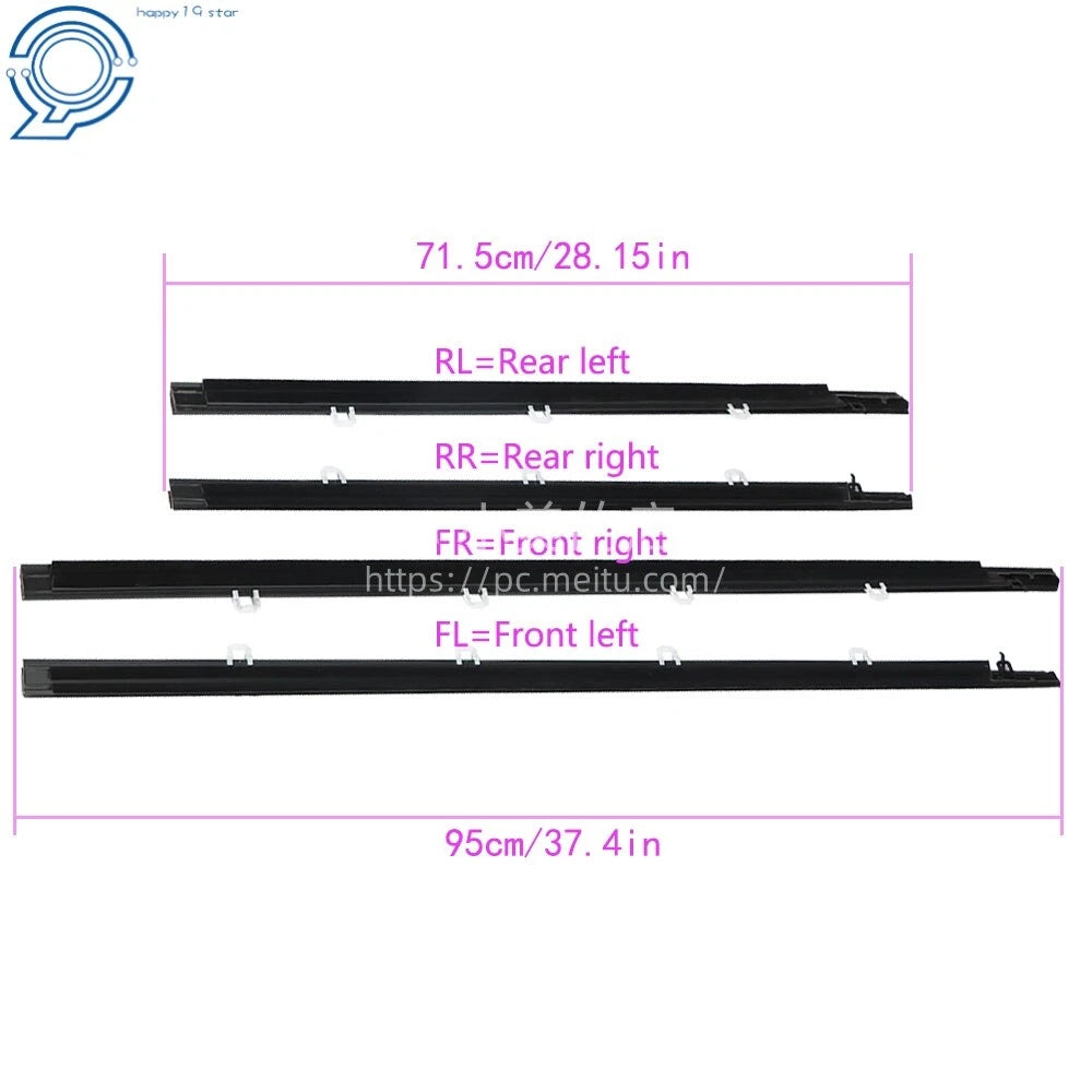 Set of 4 Window Weatherstrip Seals for Acura TSX (2009–2014) Chrome