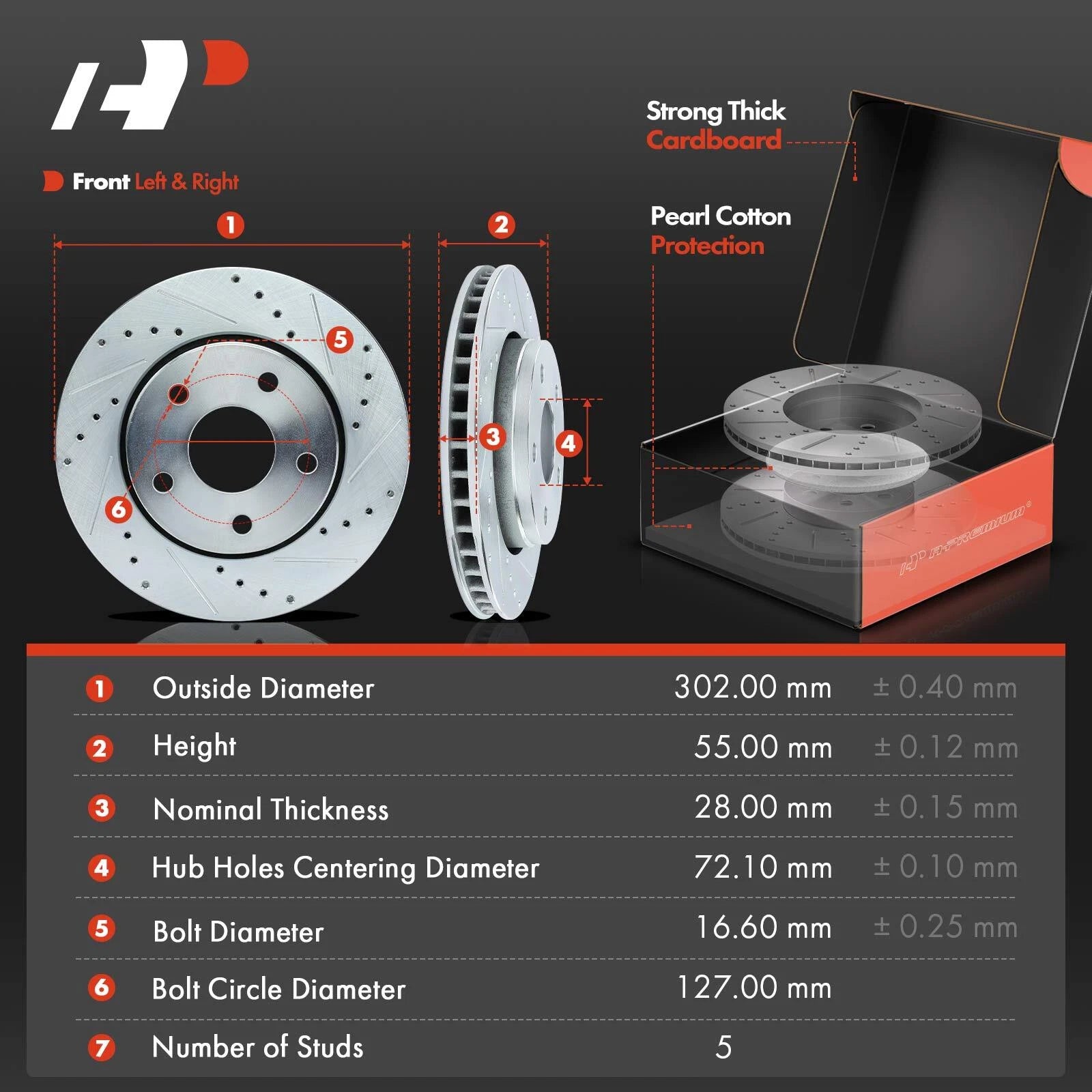 Front Side Drilled Brake Rotors & Ceramic Pads for Jeep Wrangler (2007-2018)