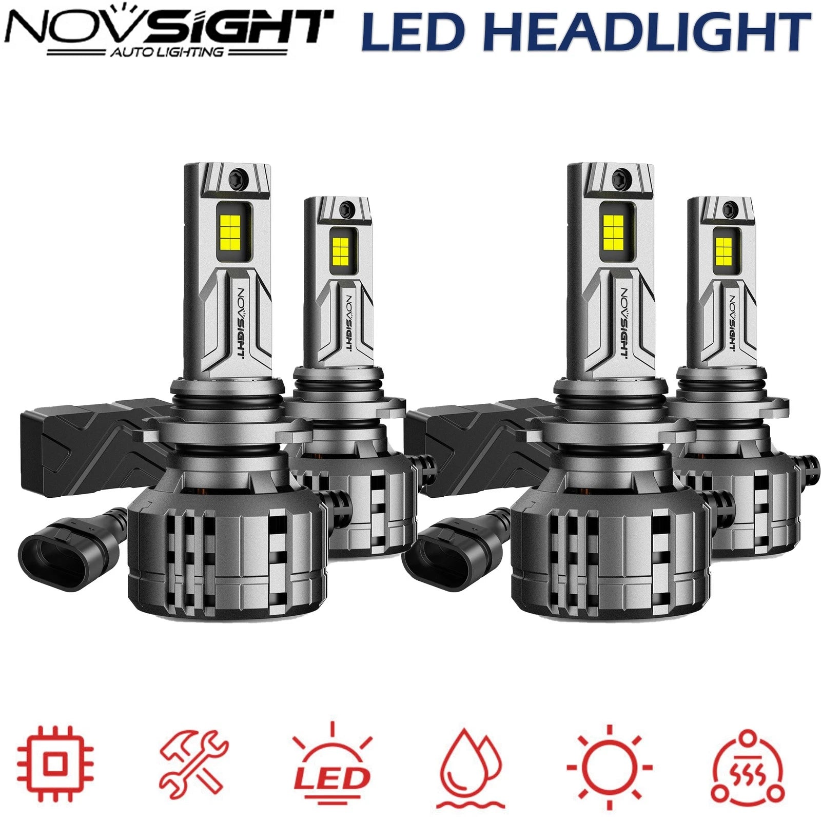 2X 9005 + 9006 LED Headlight Bulbs Kit for NOVSIGHT (6500K, 40000LM)