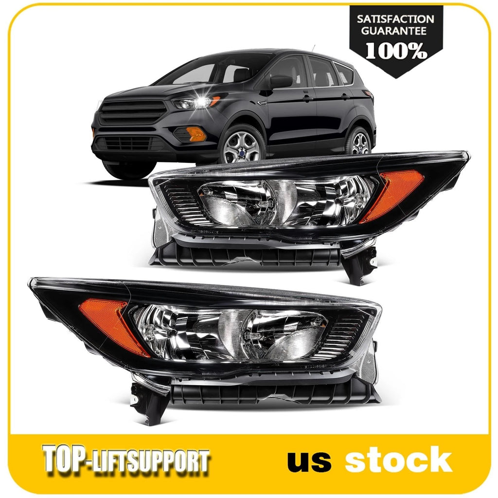 2X Black Headlights with Bulbs for Ford Escape (2018–2019)