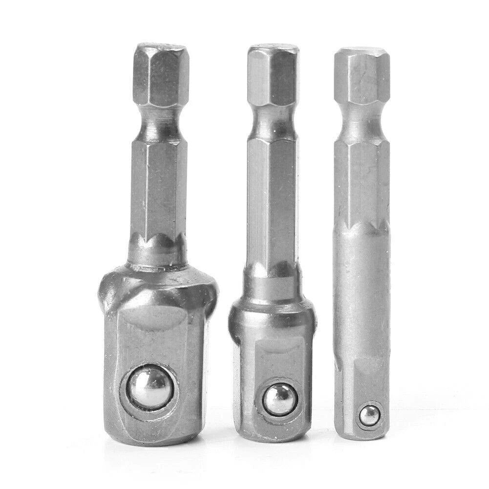 Set of 3 Socket Adapter Drill Bits for Impact Driver Tool Kit (1/4", 3/8", 1/2")