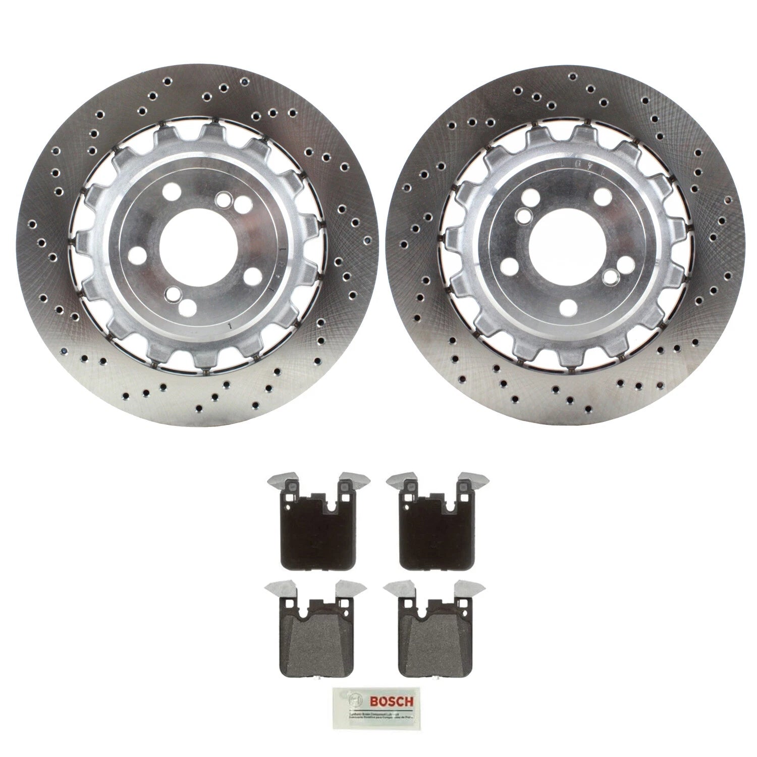 SHW Rear Rotors & Bosch Quietcast Disc Brake Pad Kit for BMW F87 M2 (2018–2020)