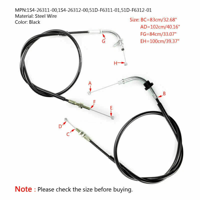 Throttle Cable 1S4-26311-00 for Yamaha YBR125 YBR125ED (2010–2014)