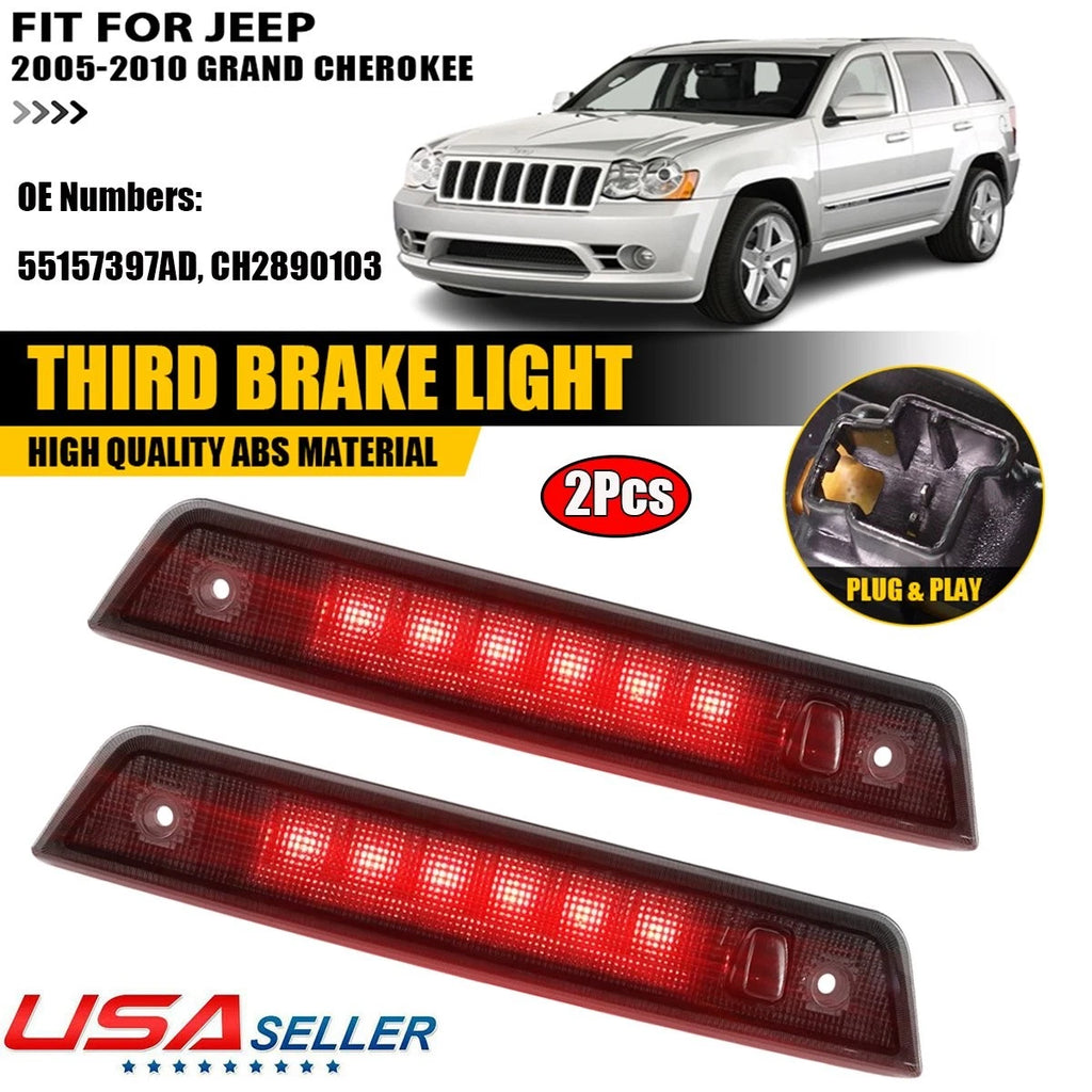 2X Smoked Rear LED Third Brake Tail Light for Jeep Grand Cherokee (2005–2010)