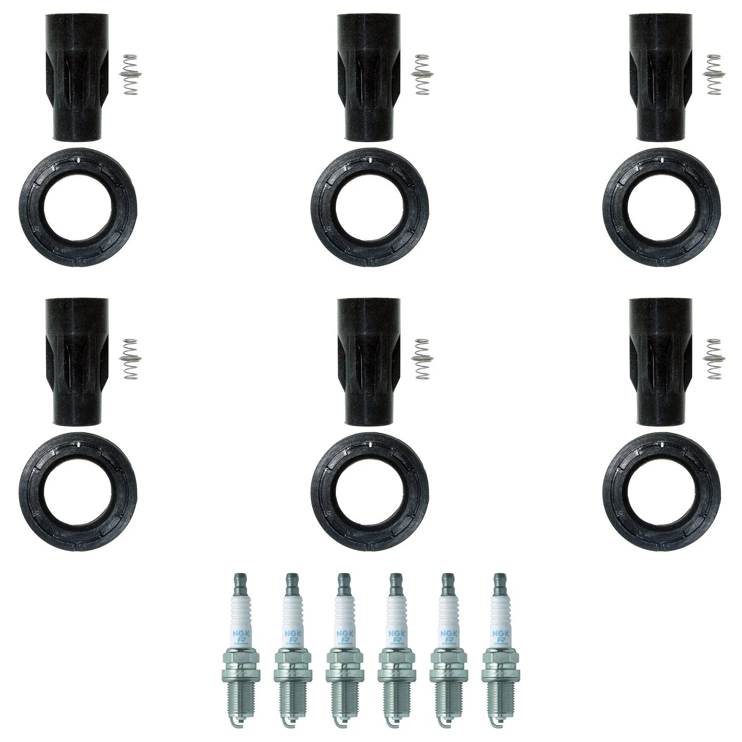 Set of 6 NGK Standard Spark Plugs & Coil Boots for 3000GT Camry ES300 GS300 M30 V6