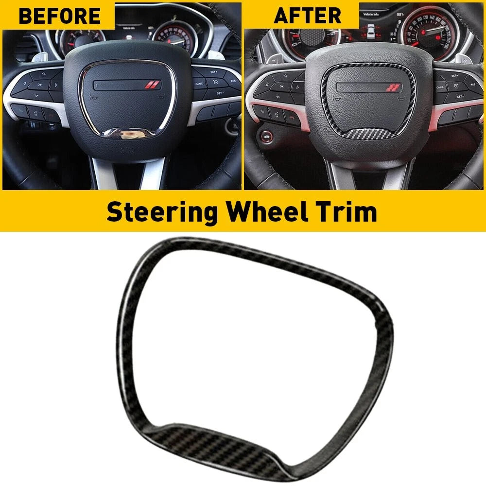 Carbon Fiber Steering Wheel Frame Trim Ring for Dodge Challenger Charger (2015–2023)