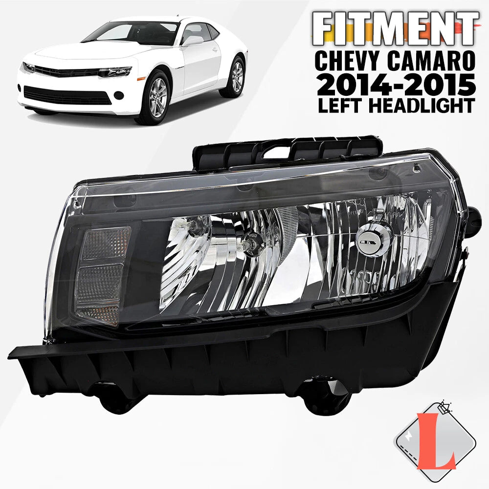 Halogen Headlight for Chevrolet Camaro (2014–2015) Left Driver Side Chrome