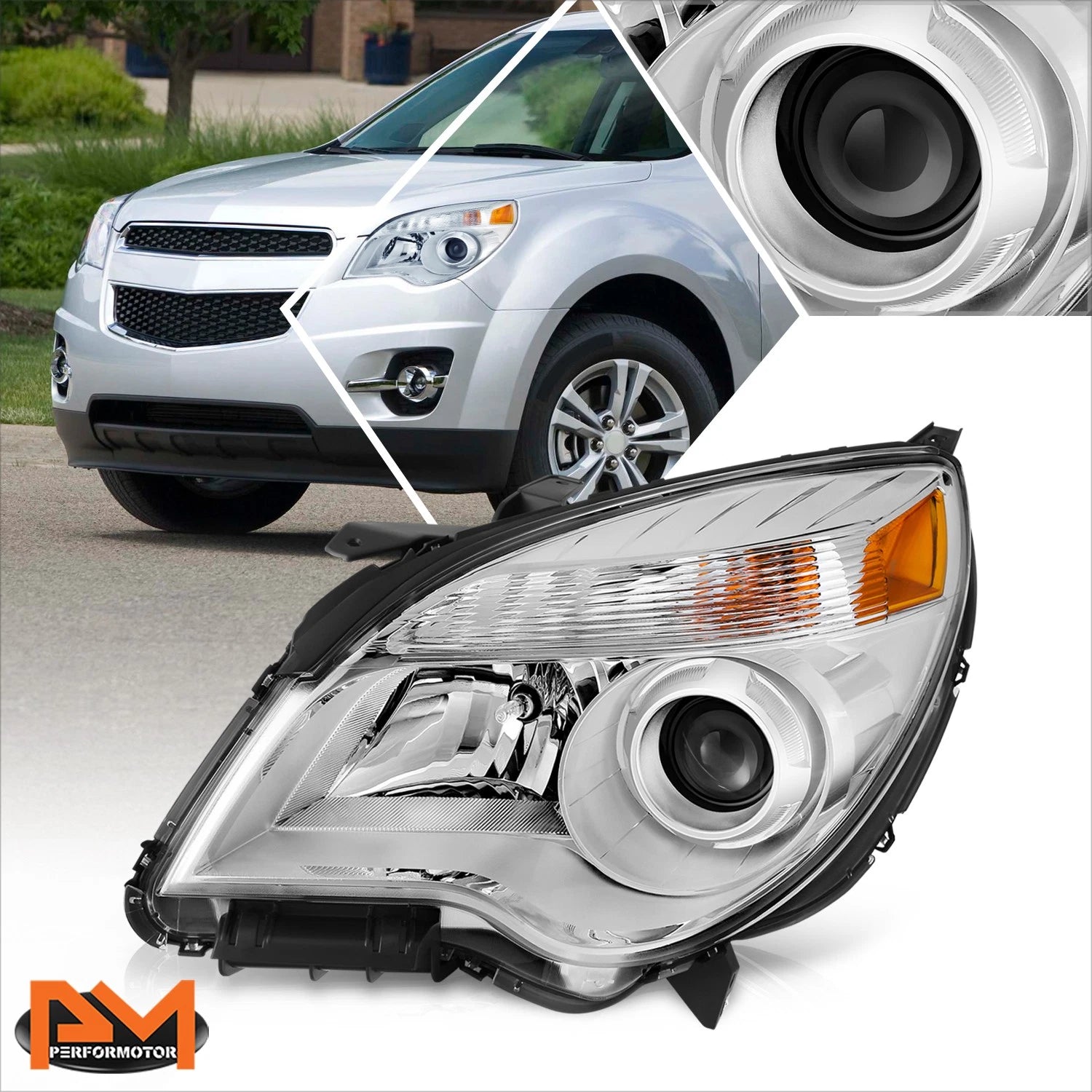 Left Side Projector Headlight for Chevy Equinox LTZ (2010–2015) Chrome/Amber
