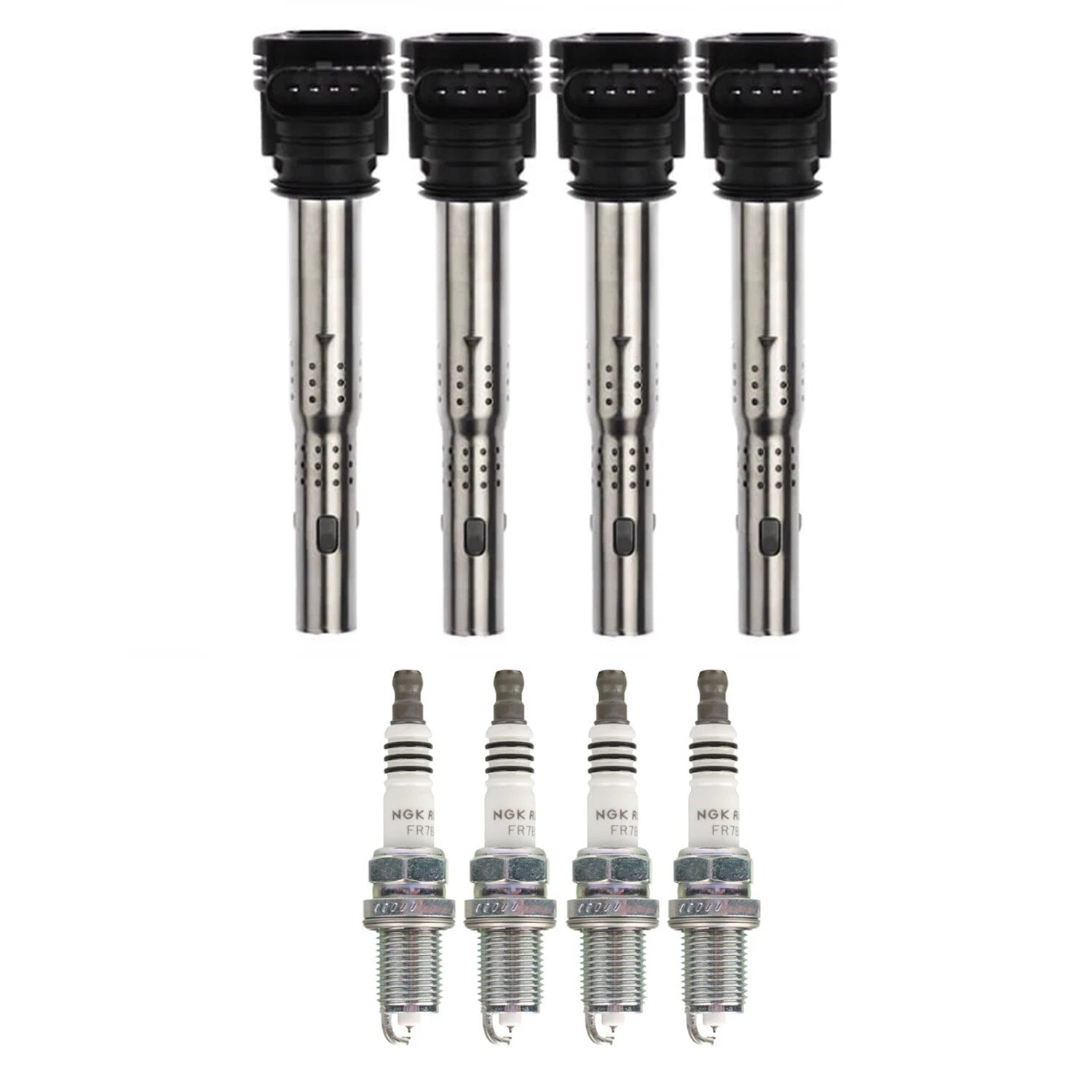 Set of 4 NGK RutheniumHX Ignition Coils & Spark Plugs for Audi A4 VW Jetta (2000–2023)