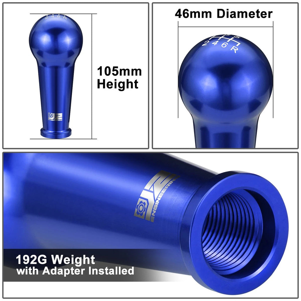 46mm 6-Speed Aluminum Blue Shift Knob w/ Adapters M8 M10 M12 for Universal