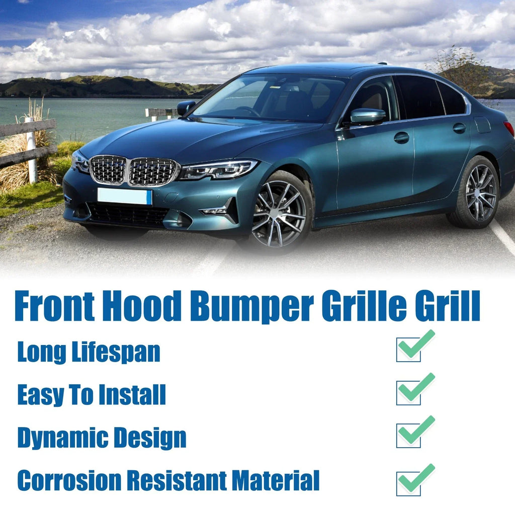 Front Hood Bumper Grille for BMW 330i 330e M340i Diamond Star Silver Tone