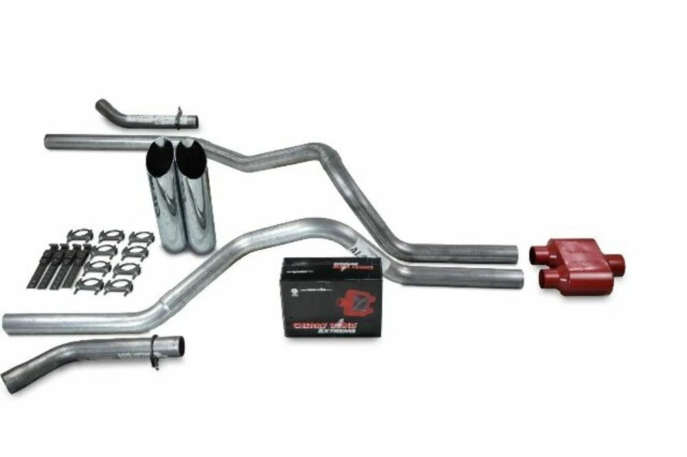 2.5" Dual Exhaust Kit for Chevy GMC 1500 (2019–2025) - Cherry Bomb Extreme Slash Tip