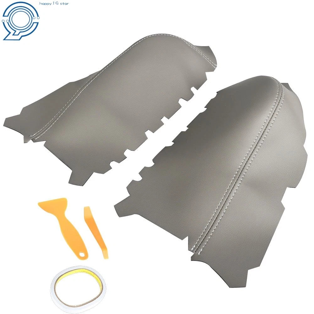 2Pcs Front Door Panels Gray Leather Armrest Cover for Honda Pilot (2009-2015)