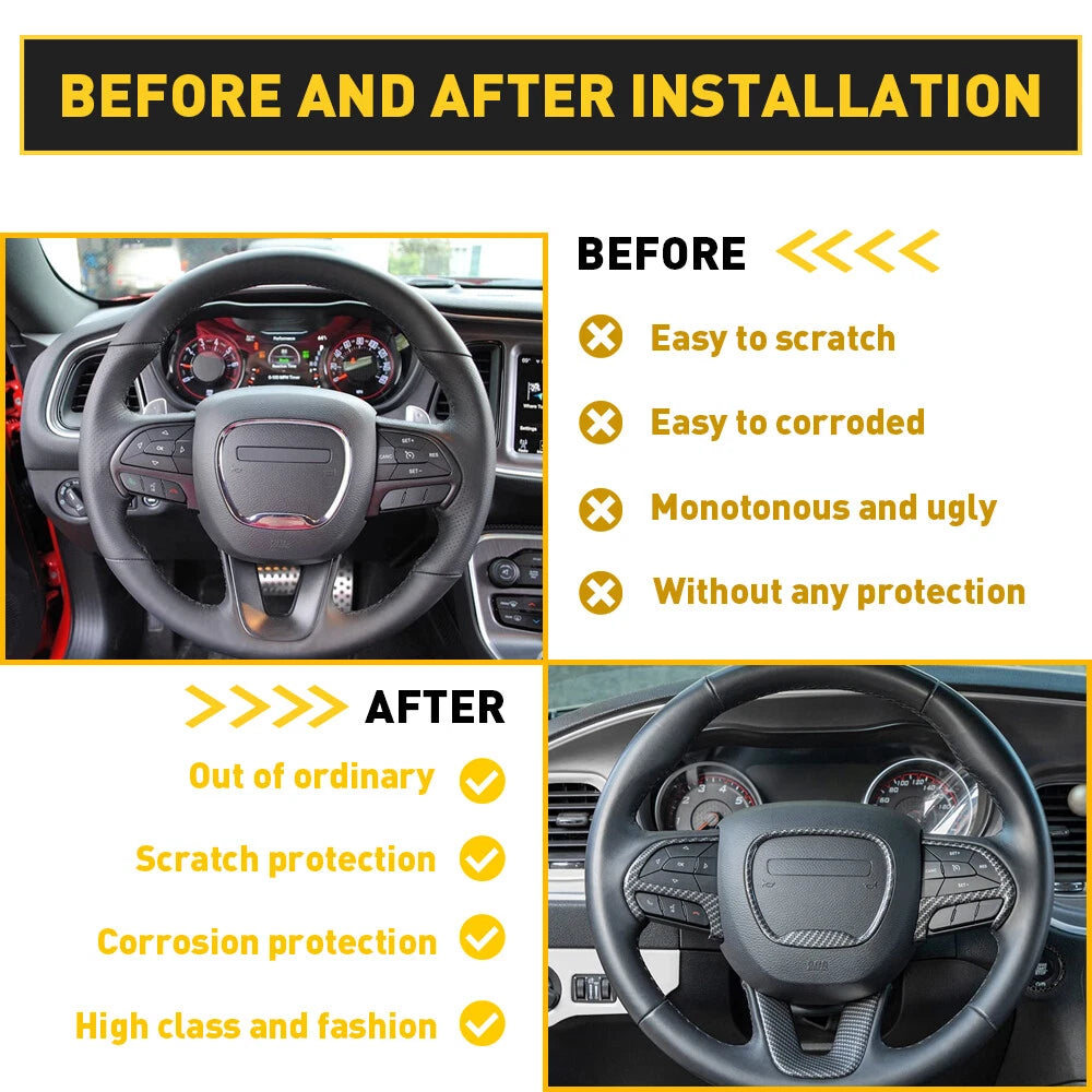 Carbon Fiber Steering Wheel Cover Trim for Dodge Charger (2015–2023)