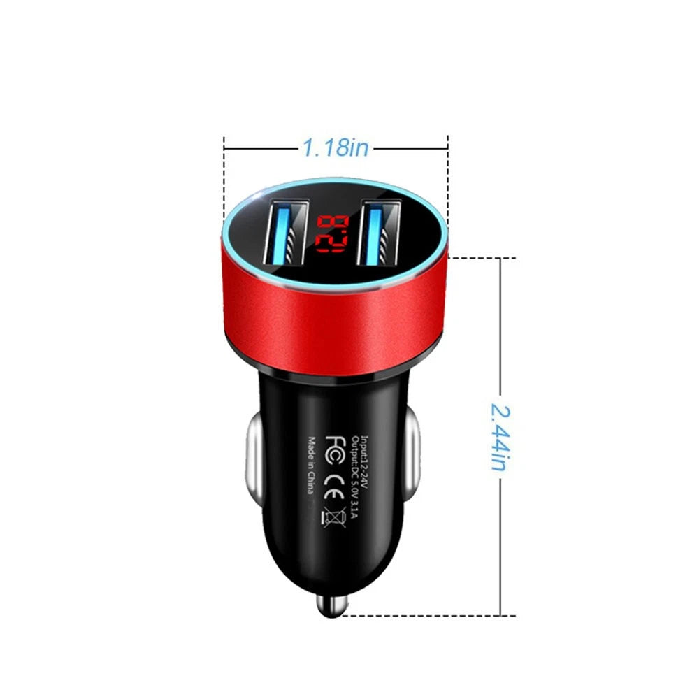 Dual USB Car Charger for Universal Vehicles (3.1A, LED Voltage Display)