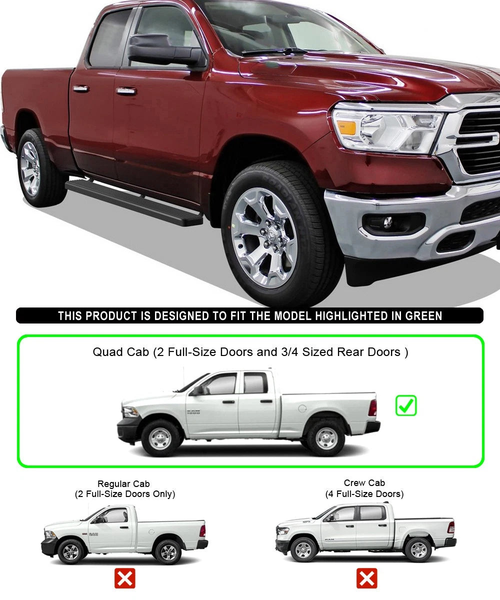 Running Boards 6 Inch Matte Black for Dodge Ram 1500 Quad Cab (2019-2026)