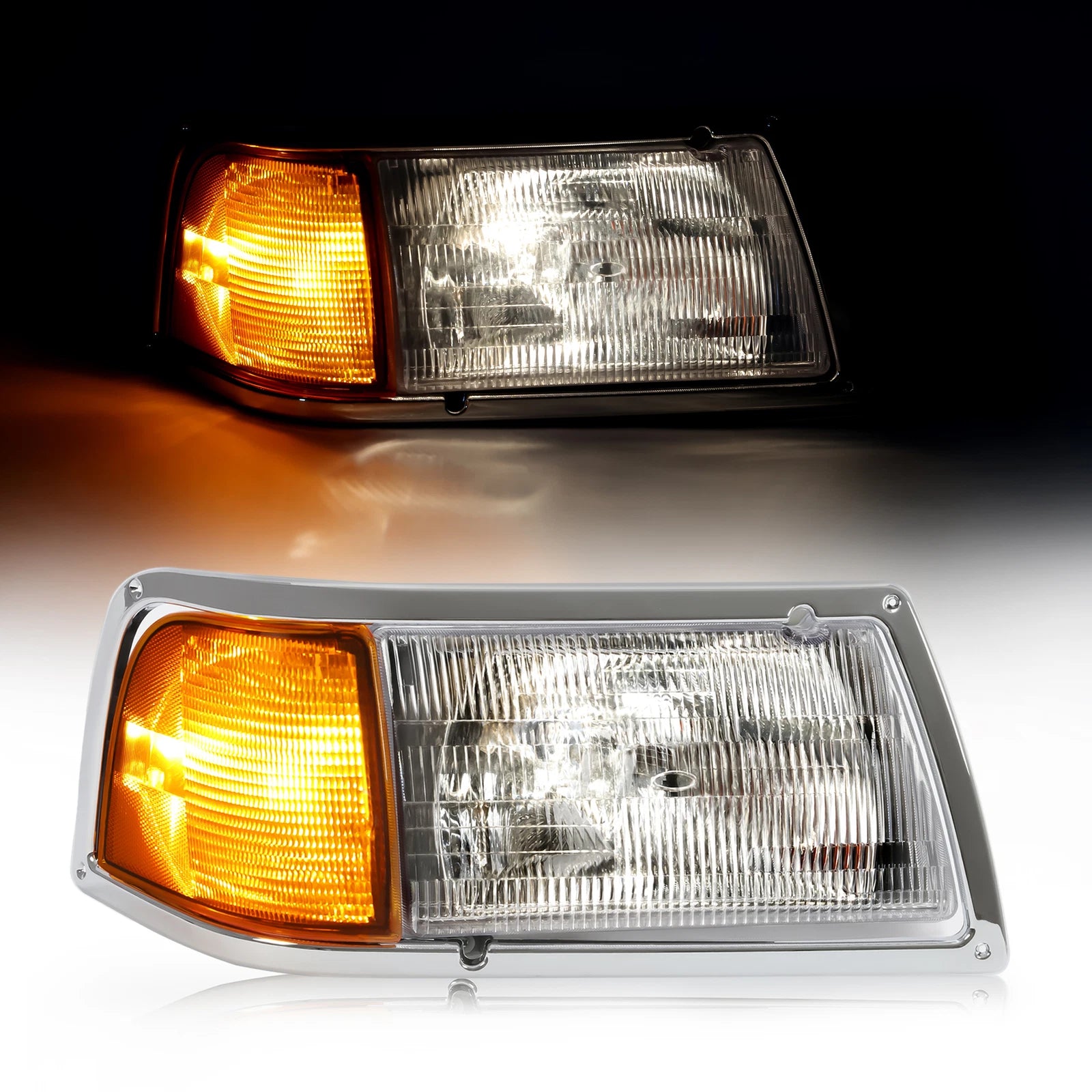 RH Headlight and Corner Lamp with Chrome Bezel for Peterbilt 375 385 (1999-2008)