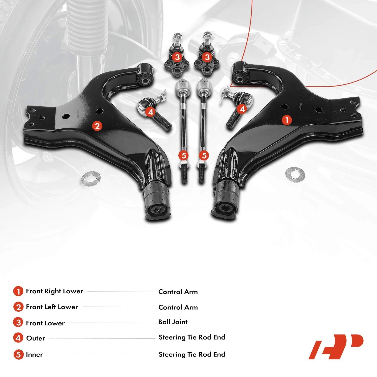 Set of 8 Control Arms, Ball Joints & Tie Rod Ends for Infiniti QX4 (1997–2004)