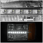 LED DRL Chrome Housing Amber Side Headlights for GMC Sierra (2007–2014)