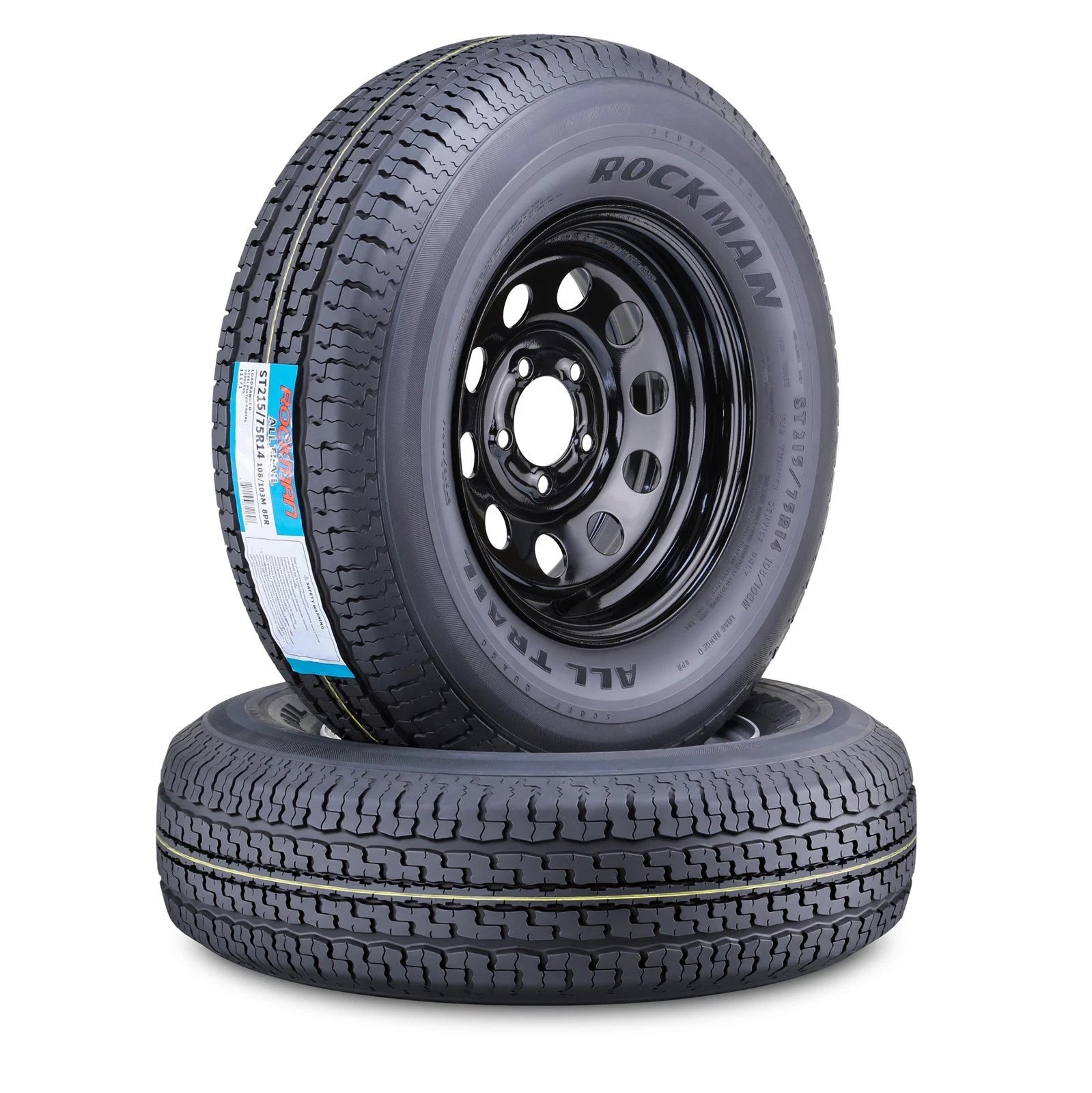 2X ST205/75R15 10-Ply Trailer Tires for Rockman (E HD 2400lbs, 5x4.5)