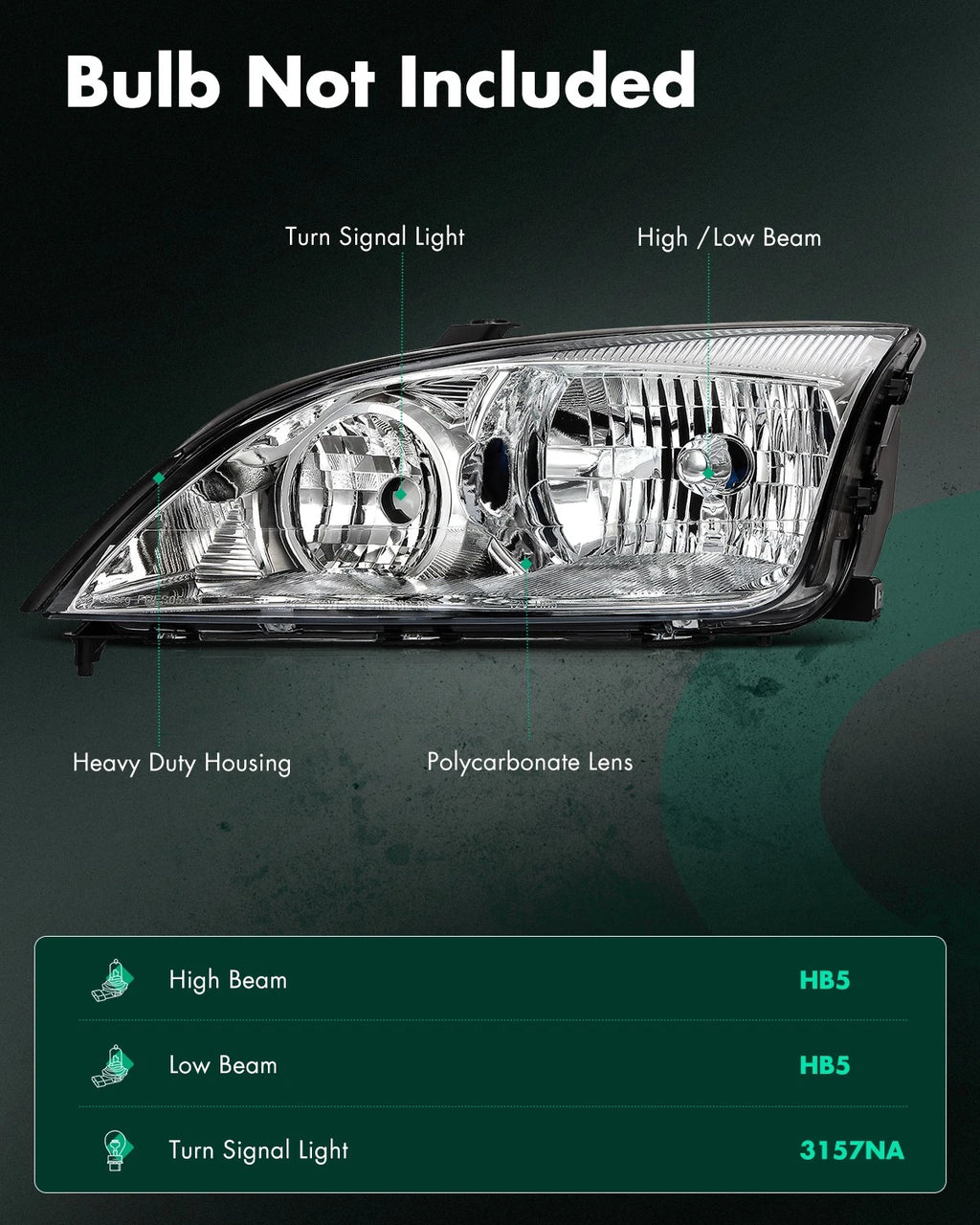 Set of 2 Chrome Housing Headlights Assembly for Ford Focus (2005–2007)