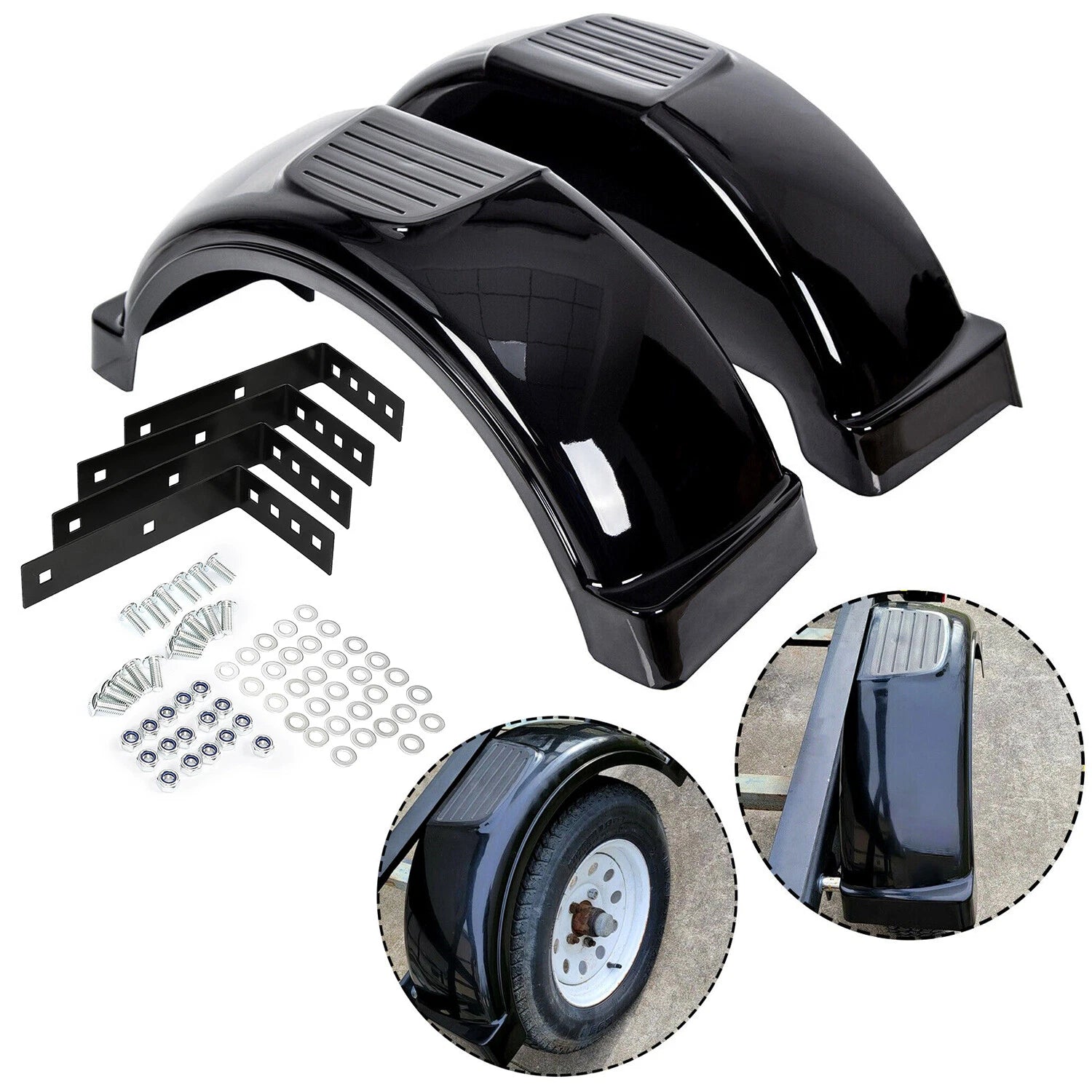 Set of 2 Single Axle Trailer Fenders for 13" Wheels (Black, Polished)