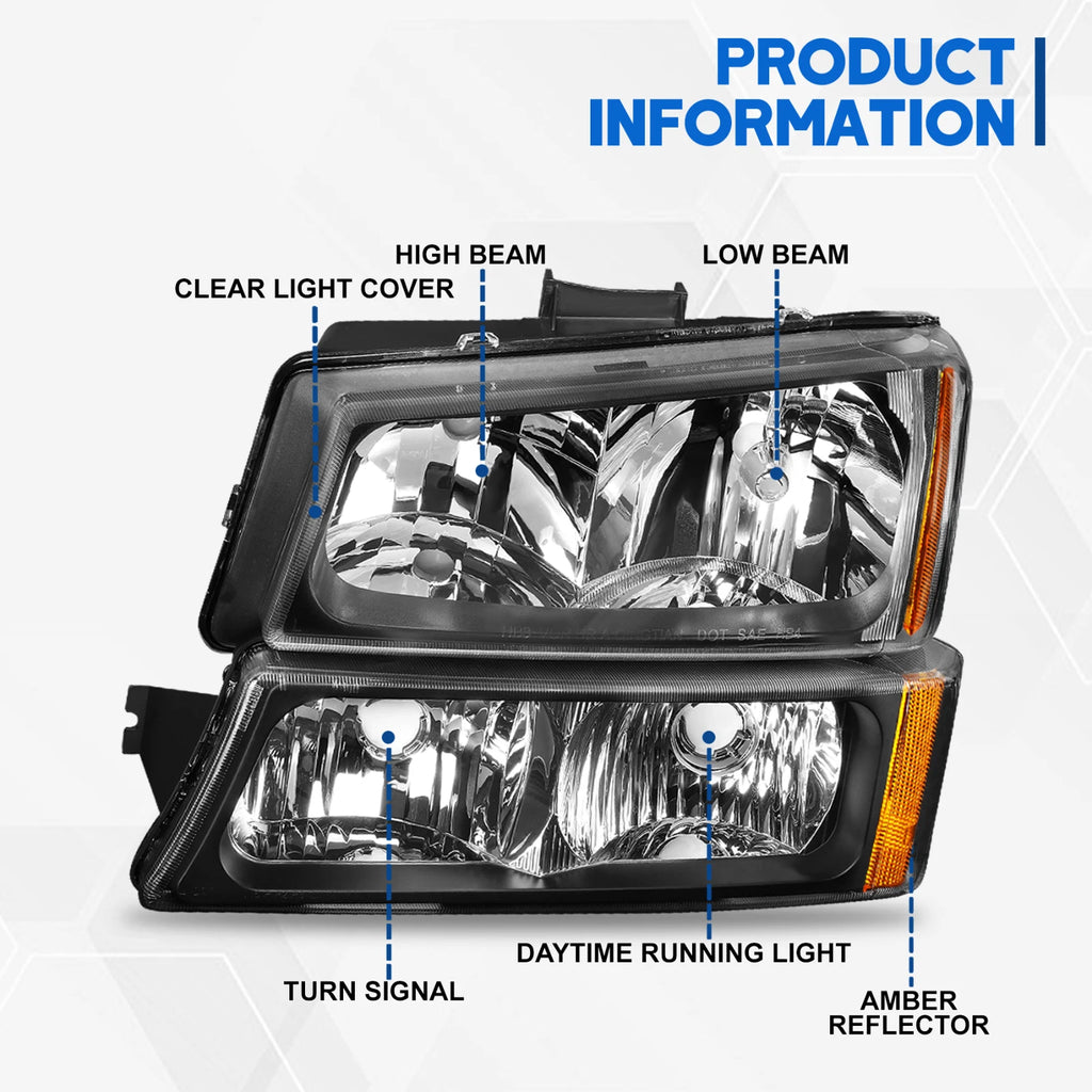 Black Housing Amber Corner Bumper Headlights for Chevrolet Silverado (2003–2006)