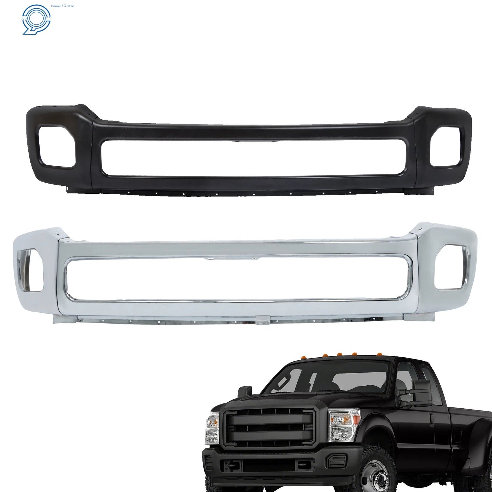 Steel Front Bumper for F-250 F-350 (2011–2016) Chrome/Black with Fog Hole