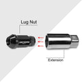 Set of 20 M12X1.5 Black JDM Open End Cone Seat Wheel Lug Nuts + 25mm Extension