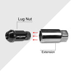 Set of 20 M12X1.5 Black JDM Open End Cone Seat Wheel Lug Nuts + 25mm Extension