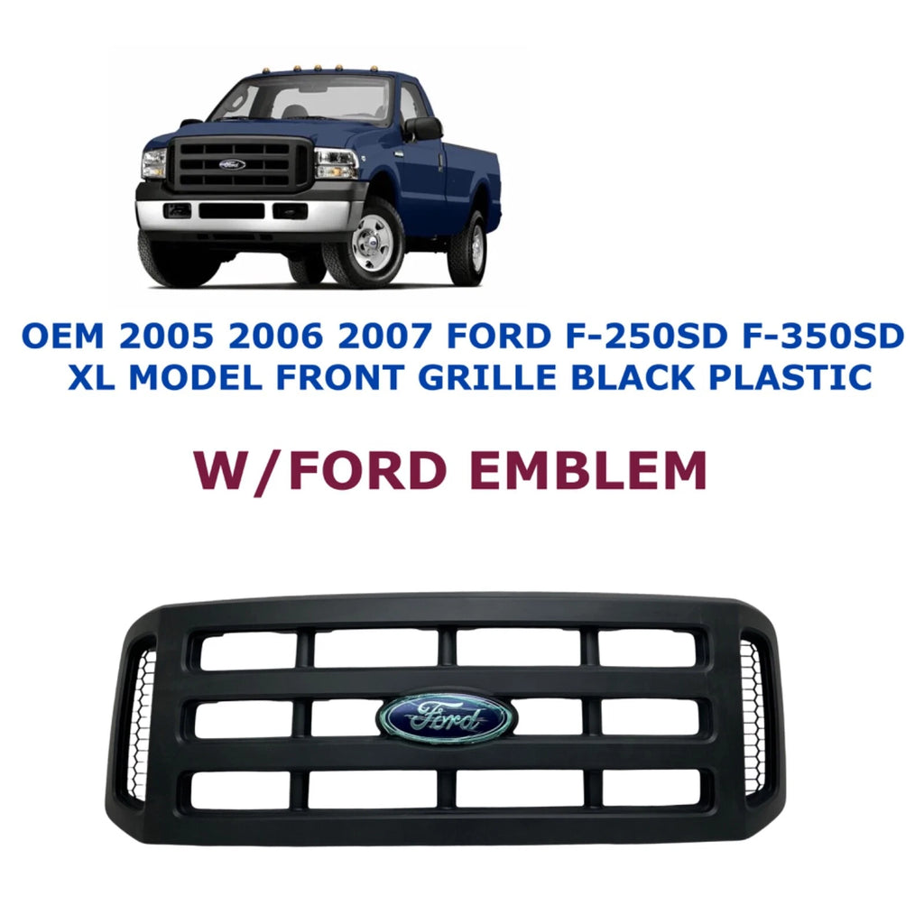 Front Grille for Ford F-250SD F-350SD (2005–2007) Black Plastic