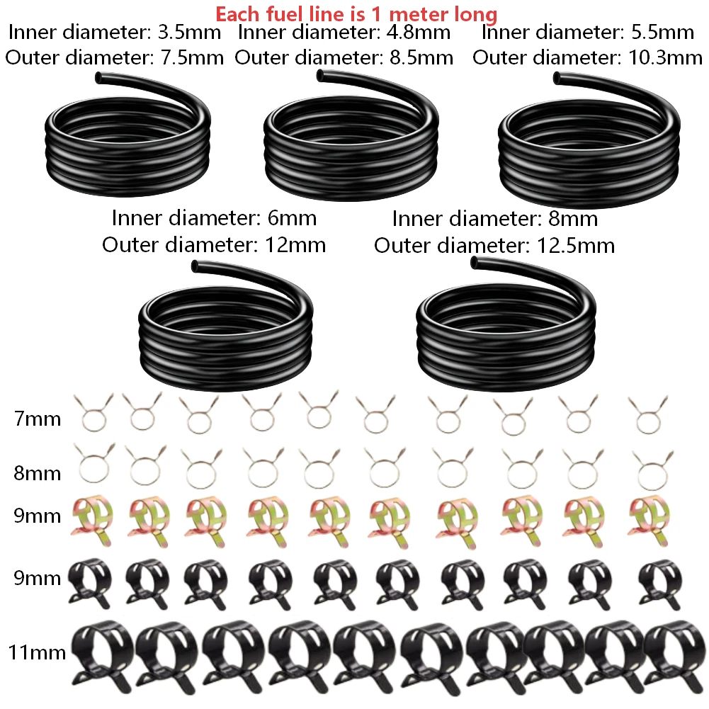 Fuel Hose Set of 5 Sizes for (1M Length, 3.5mm-8mm)