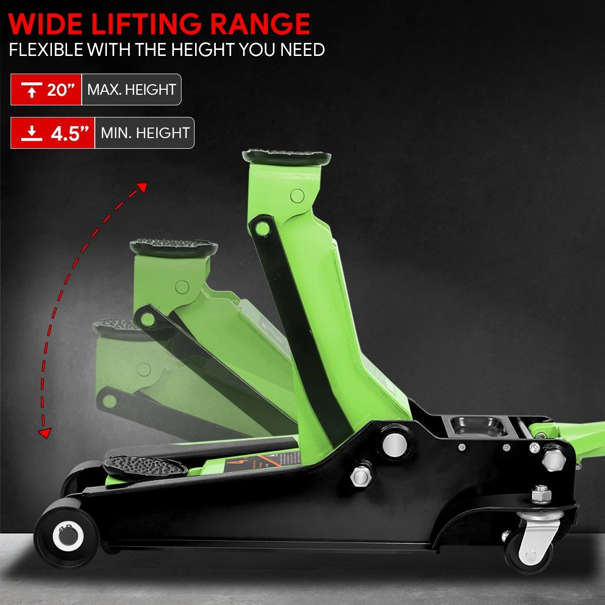 4 Ton Hydraulic Garage Jack for 8000lbs Capacity (4.5-20 in) w/ Swivel Casters