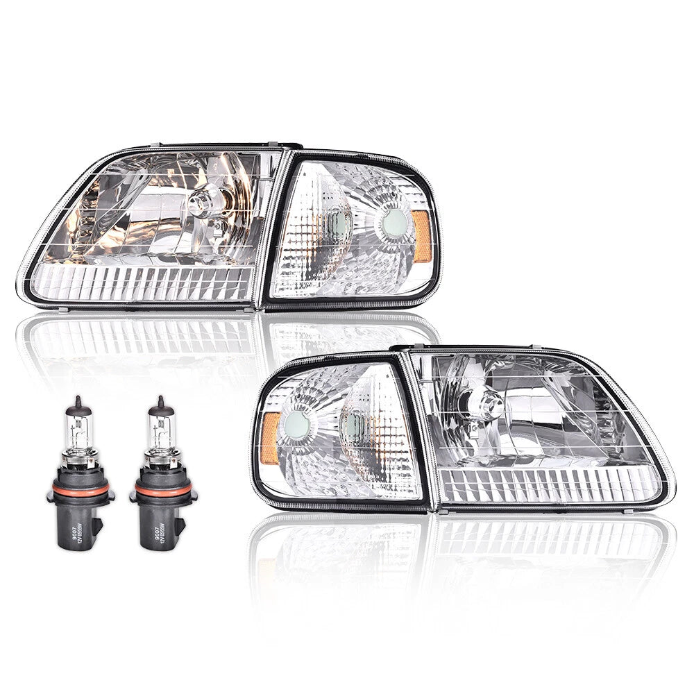 Pair Chrome Headlights with Amber Corner for Ford F150/Expedition